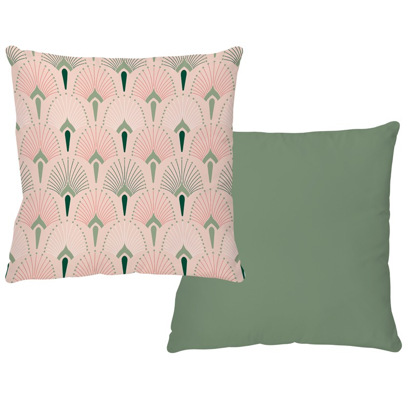Coussin vert sauge et rose poudré Coussin vert sauge et rose poudré