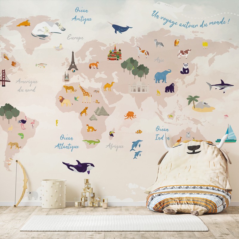 Papier Peint Panoramique Planisphère Enfant World Map - 99 Déco