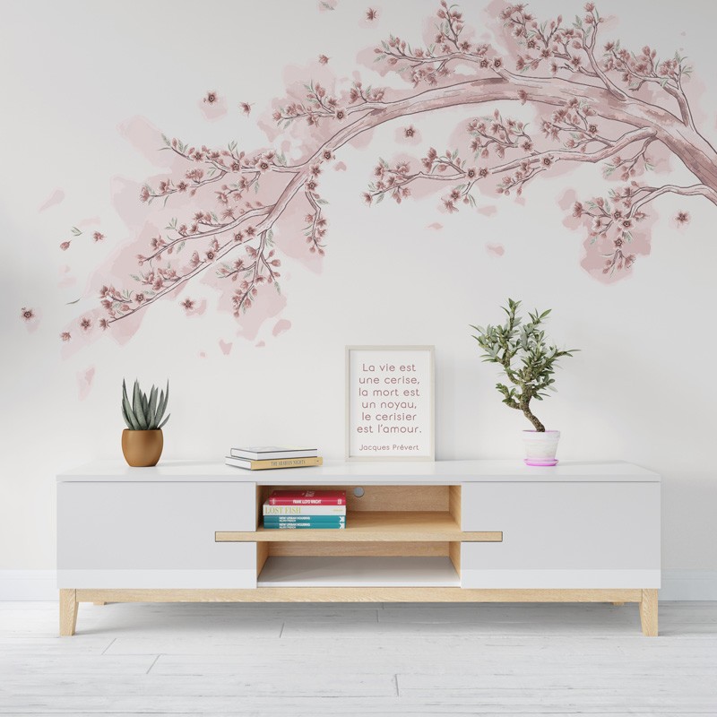 papier peint nature rose et blanc