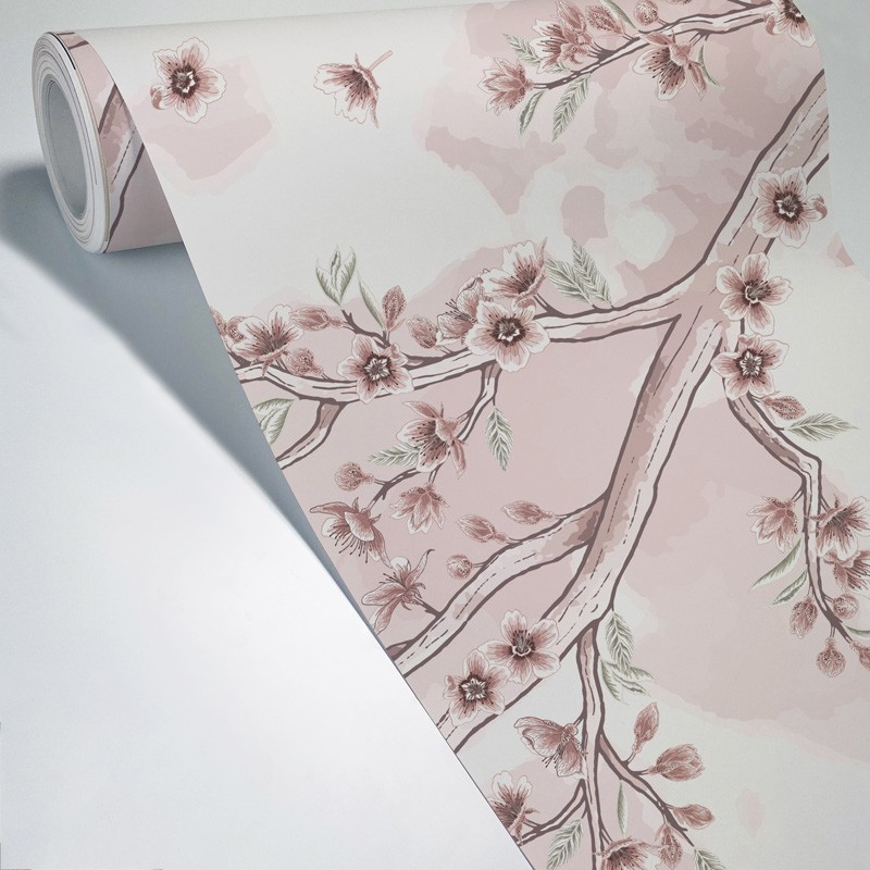 papier peint nature rose et blanc