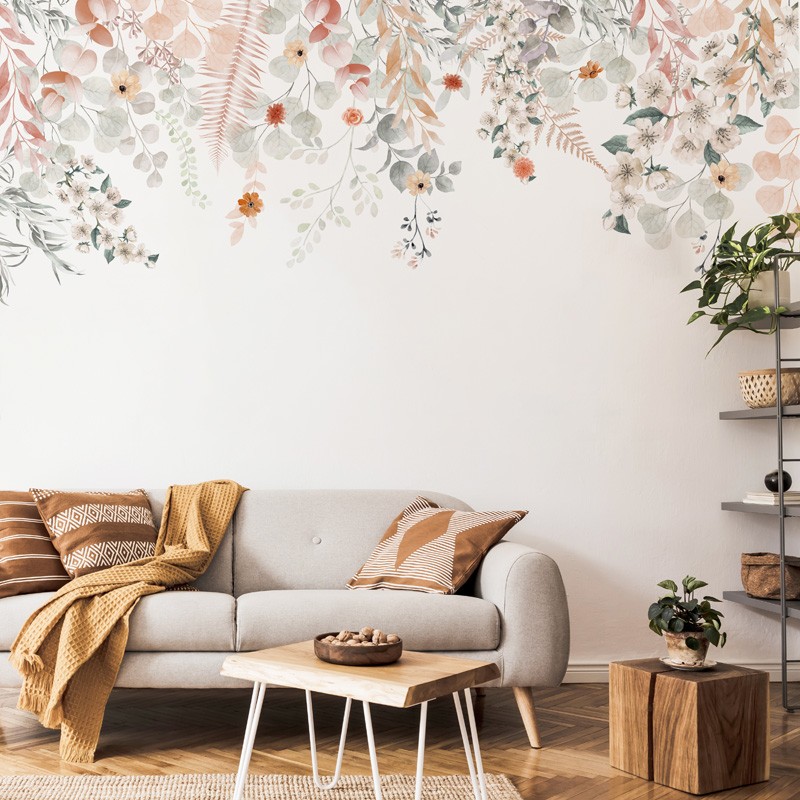 Papier peint panoramique floral Terracotta