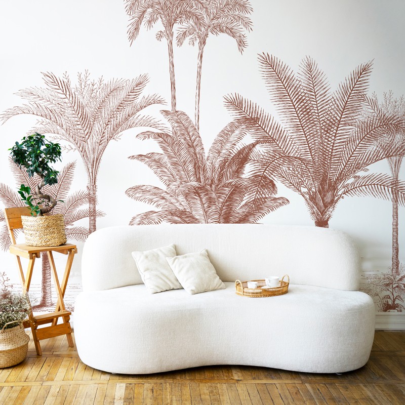 Papier peint panoramique noir et blanc motif palmiers
