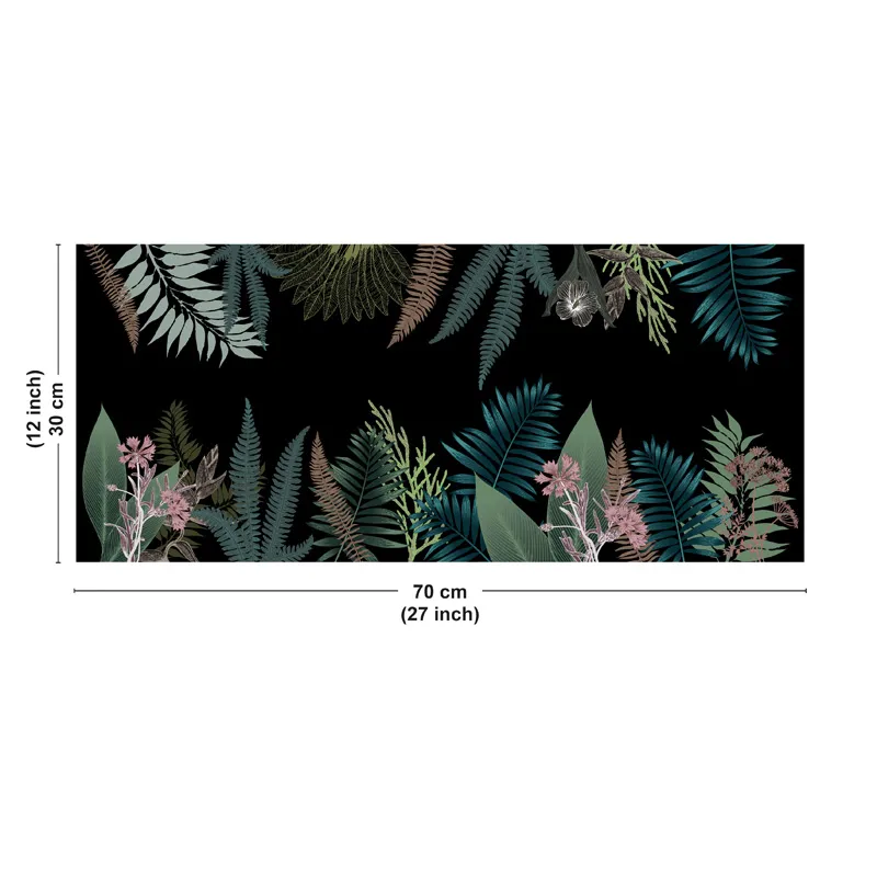 Crédence à coller salle de bain, motif jungle multicolore sur fond noir