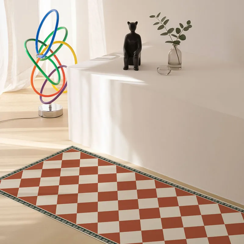 Tapis Vinyle Retro Brique Effet Matière Motif Damier