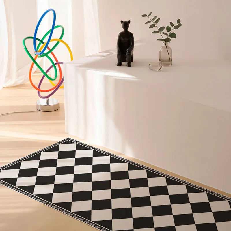 Tapis Vinyle Retro B&W Effet Matière Motif Damier