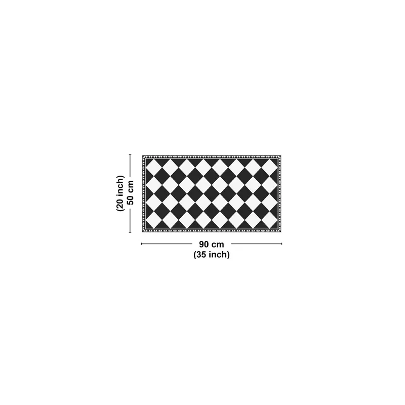 Tapis Vinyle Retro B&W Effet Matière Motif Damier