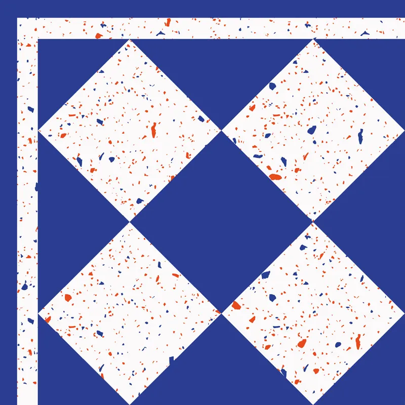 Tapis Vinyle Retro Terrazzo Bleu Effet Matière Motif Damier - 99DECO