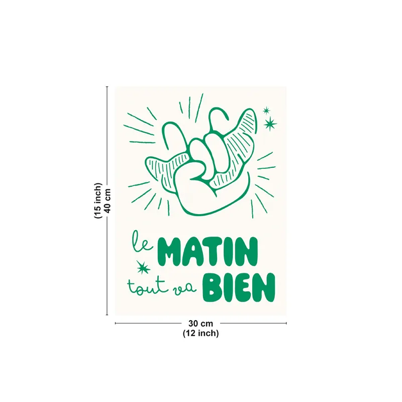 Affiche décorative murale "Matin Bien" vert – Collection Humour – 99DECO