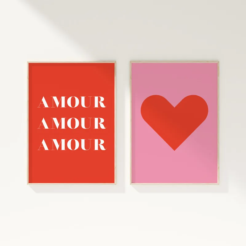 Affiche décorative murale "Amour Triple" rouge – Collection Amour – 99DECO