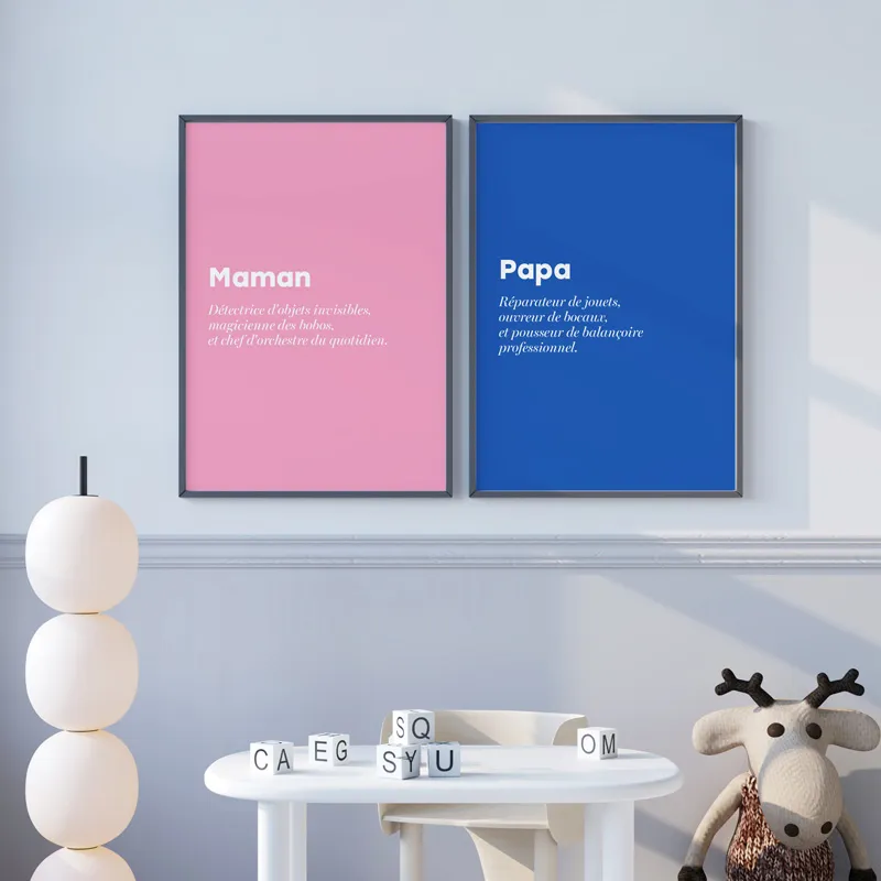 Affiche décorative "Papa Heroes" bleu – Collection Famille – 99DECO