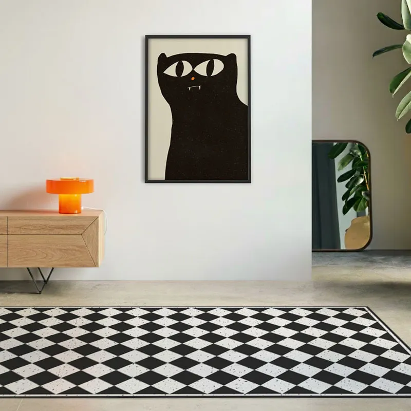 Tapis Vinyle Retro Terrazzo Effet Matière Motif Damier - 99DECO