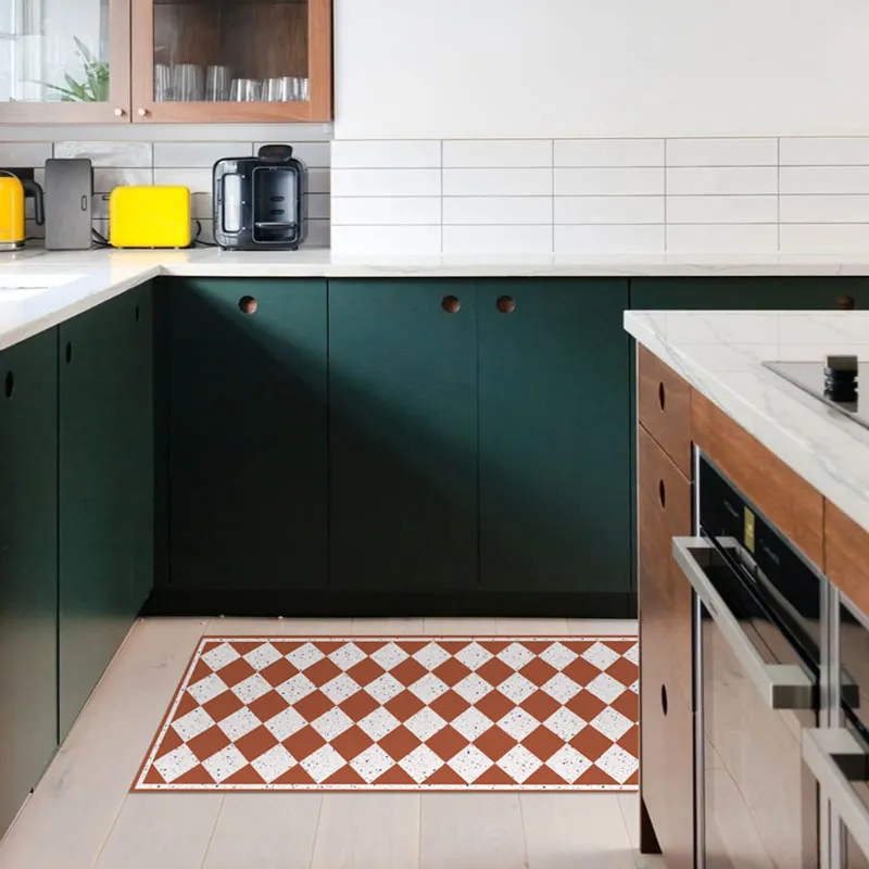 Tapis Vinyle Retro Terrazzo Effet Matière Motif Damier - 99DECO