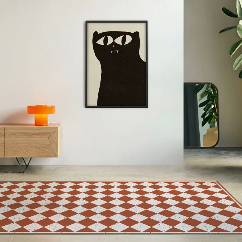 Tapis Vinyle Retro Terrazzo Effet Matière Motif Damier - 99DECO