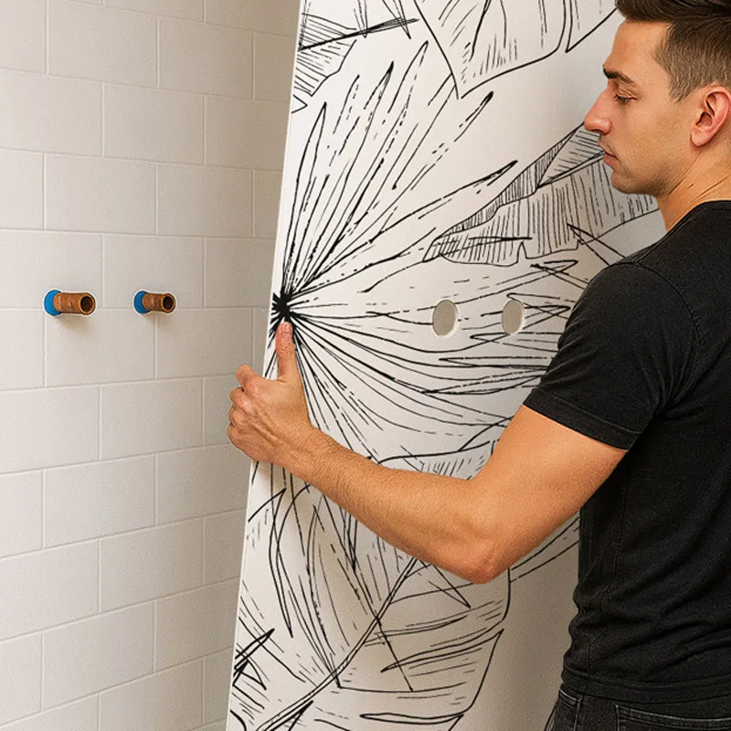 Panneau mural de douche Lamnar Noir - Feuillage graphique chic | 99DECO