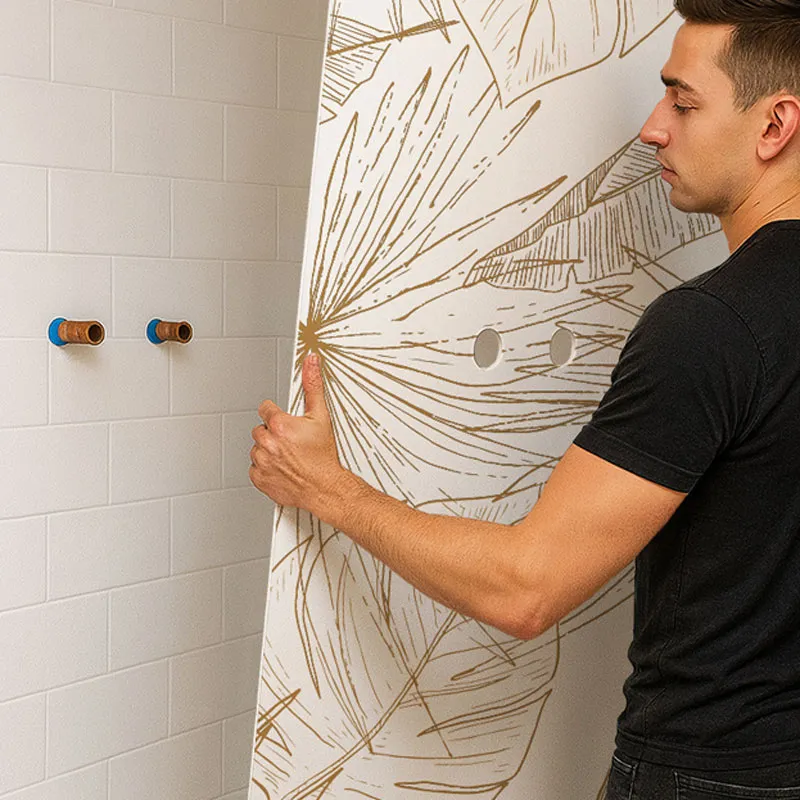 Panneau mural de douche Lamnar Kola - Design feuilles dorées | 99DECO