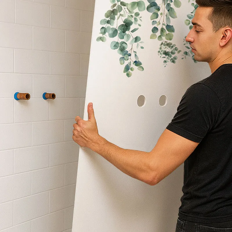 Panneau mural de douche Eucalyptus in Rain - Ambiance naturelle | 99DECO