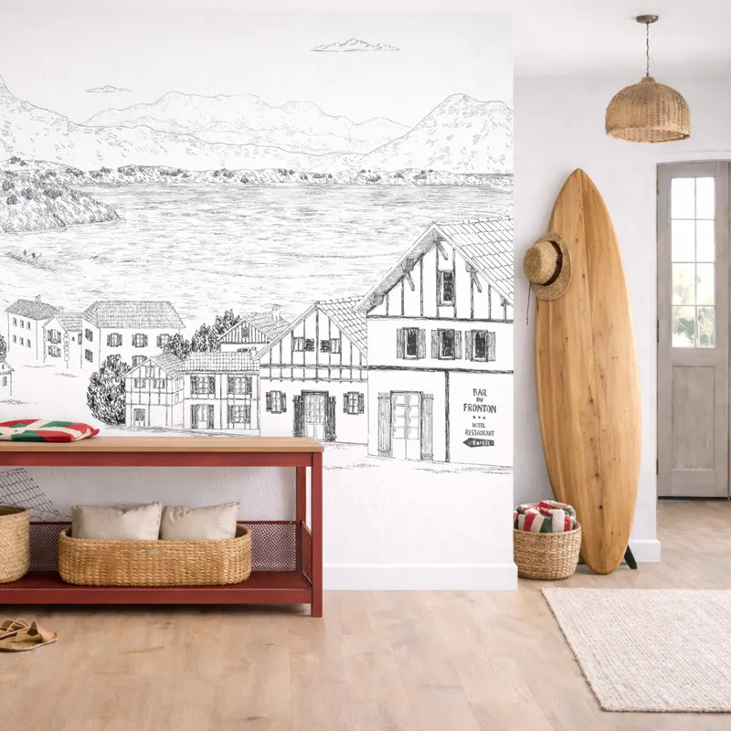 Papier peint panoramique Pays Basque - noir et blanc - 99 Déco