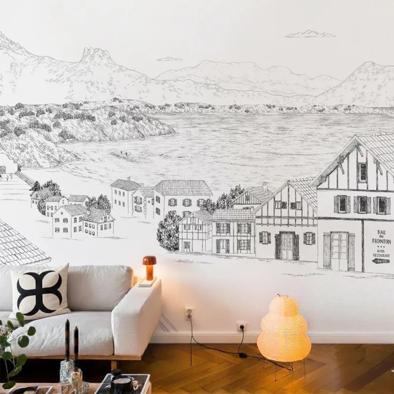 Papier peint panoramique Pays Basque - noir et blanc - 99 Déco