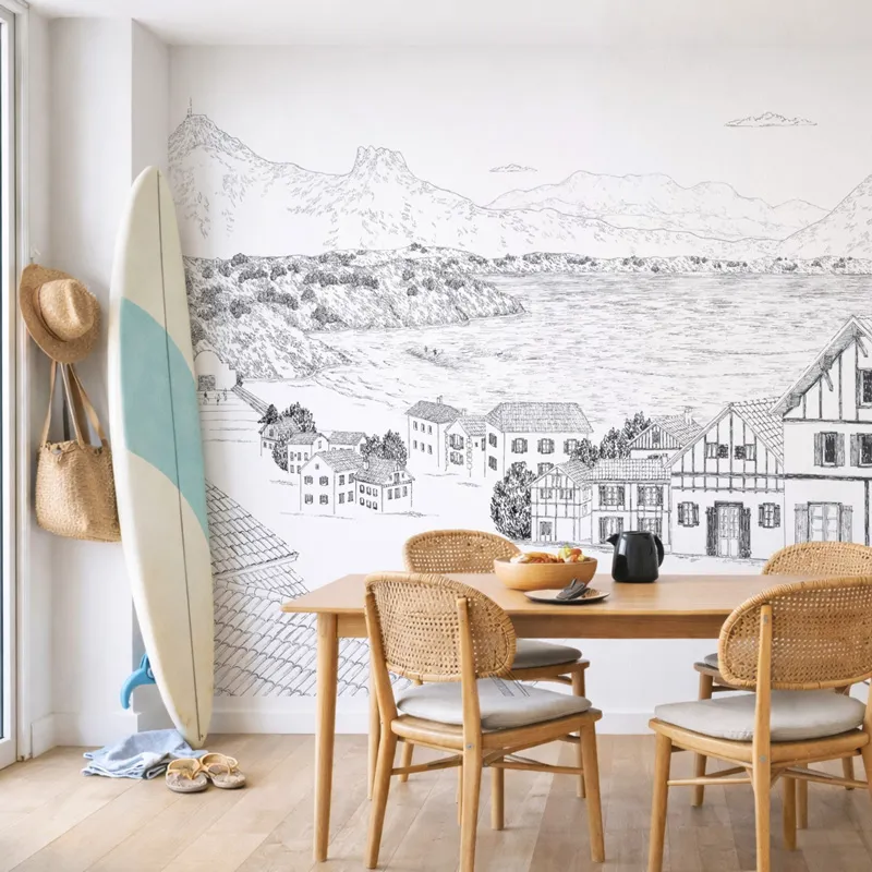 Papier peint panoramique Pays Basque - noir et blanc - 99 Déco