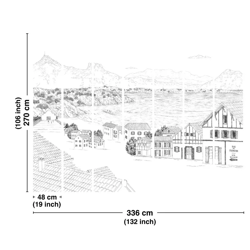 Papier peint panoramique Pays Basque - noir et blanc - 99 Déco
