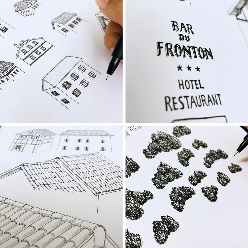 Papier peint panoramique Pays Basque - noir et blanc - 99 Déco