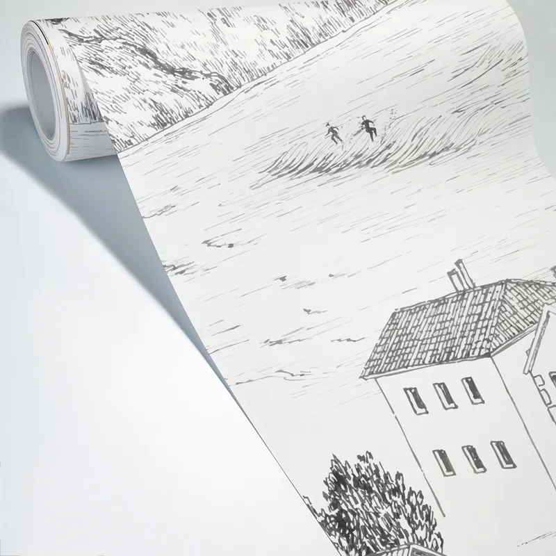 Papier peint panoramique Pays Basque - noir et blanc - 99 Déco