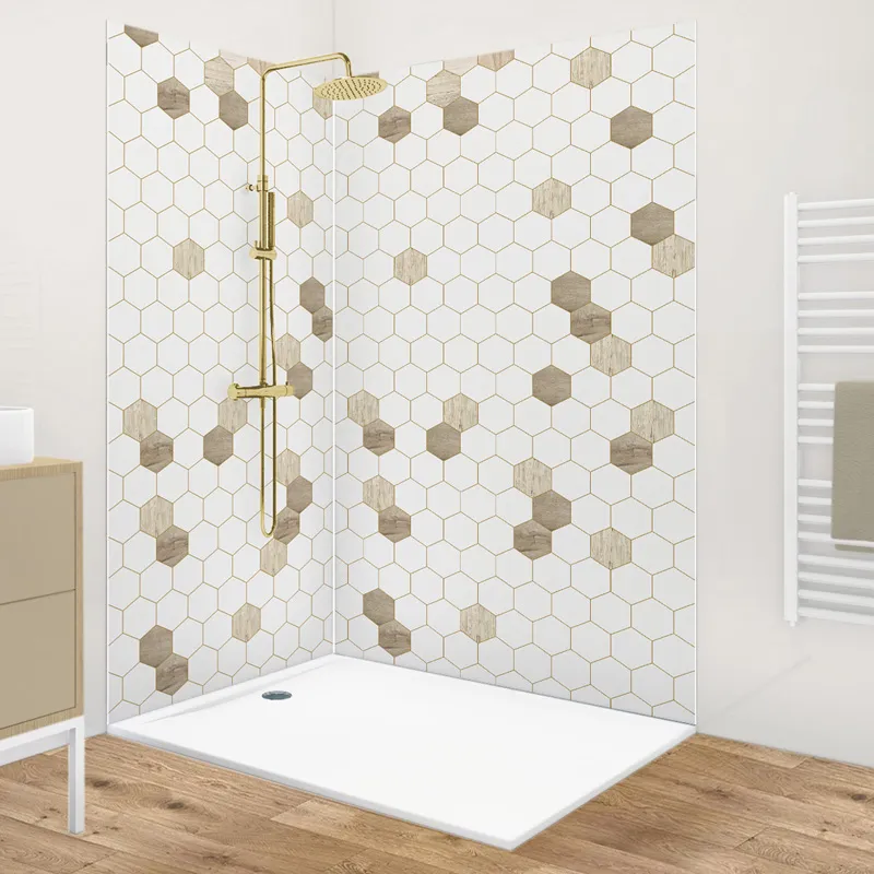 Panneau mural de douche Mix Hexa Bois – Motif hexagonal | 99DECO