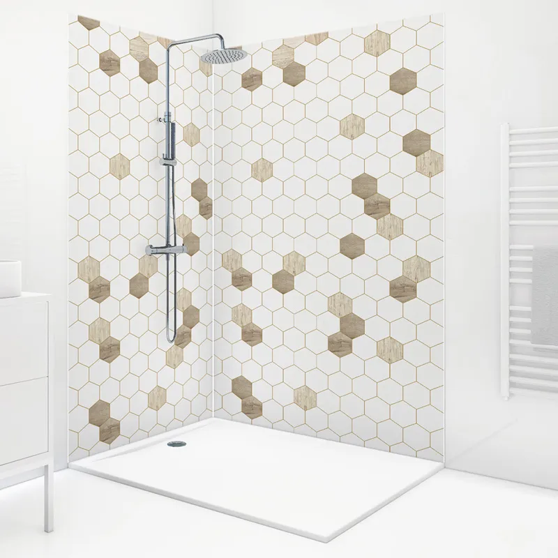 Panneau mural de douche Mix Hexa Bois – Motif hexagonal | 99DECO