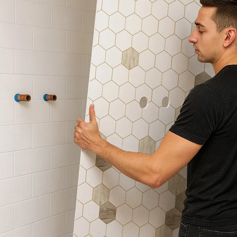 Panneau mural de douche Mix Hexa Bois – Motif hexagonal | 99DECO