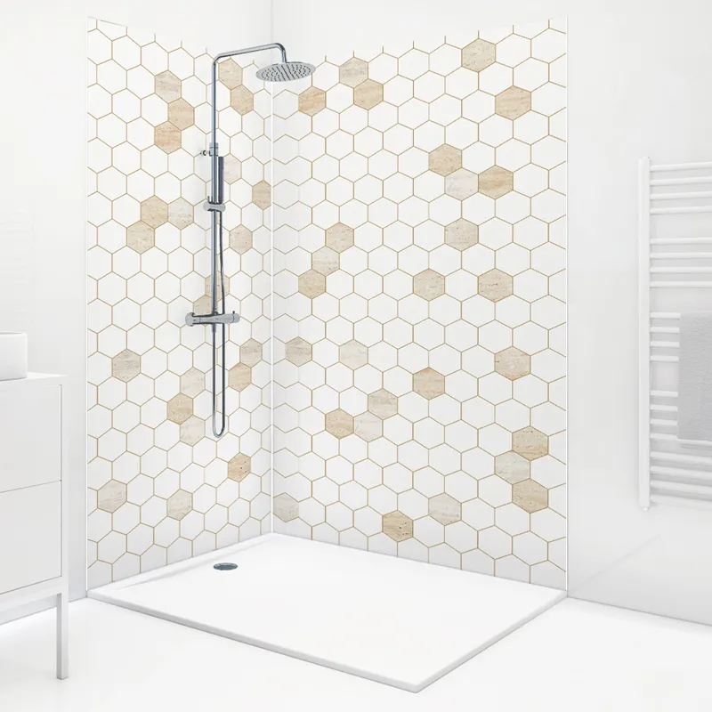 Panneau mural de douche Mix Hexa Travertin – Motif hexagonal | 99DECO