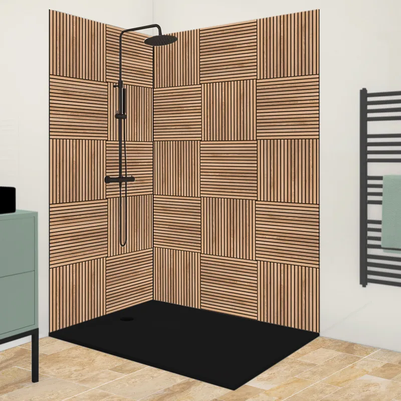 Panneau mural de douche Wabi Sabi bois graphique | 99DECO