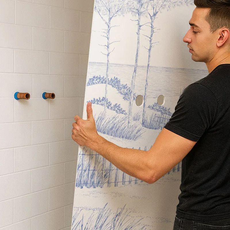 Panneau mural de douche Les Landes Bleu - Paysage | 99 Déco