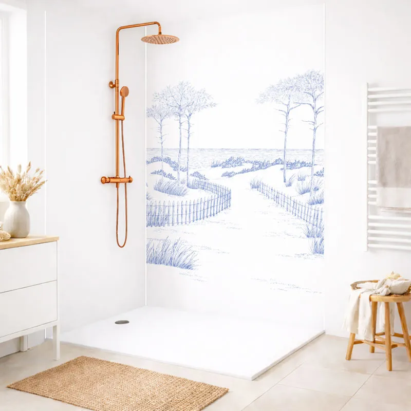 Panneau mural de douche Les Landes Bleu - Paysage | 99 Déco