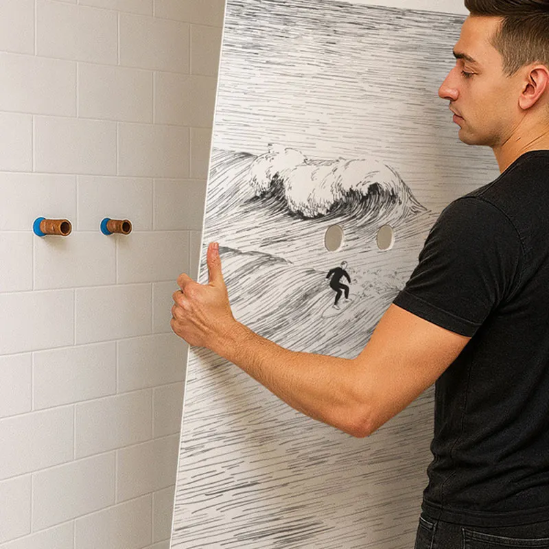 Panneau mural de douche Vagues Noir - Paysage marin | 99 Déco