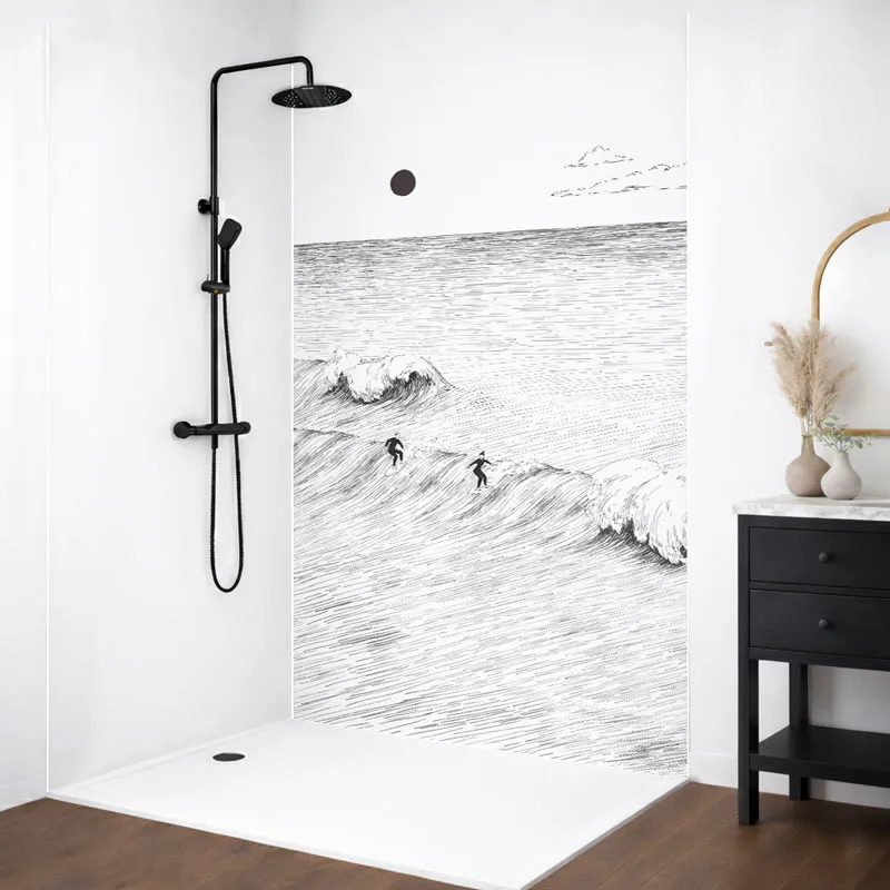 Panneau mural de douche Vagues Noir - Paysage marin | 99 Déco