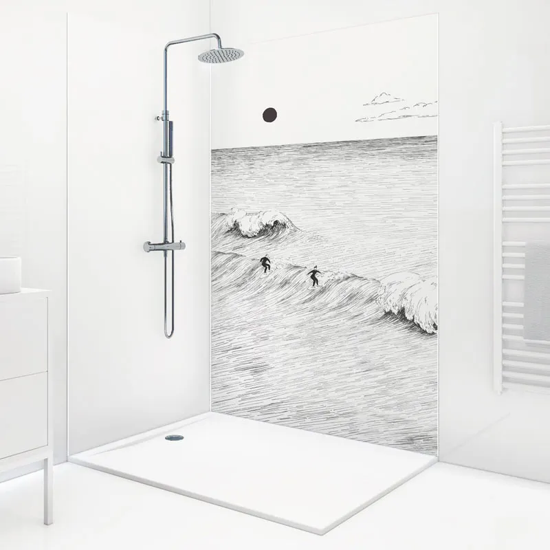 Panneau mural de douche Vagues Noir - Paysage marin | 99 Déco