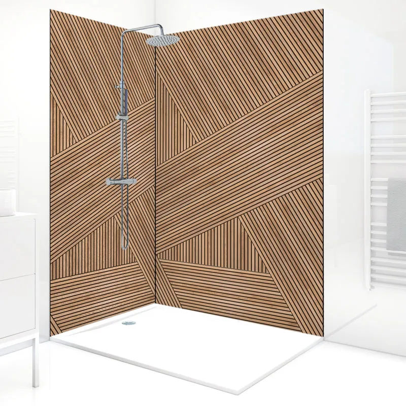 Panneau mural de douche Ikigai Noir - Design graphique bois clair | 99 Déco