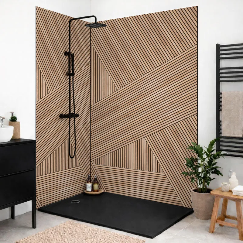 Panneau mural de douche Ikigai Noir - Design graphique bois clair | 99 Déco