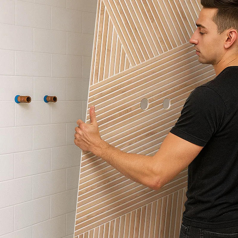 Panneau mural de douche Ikigai Blanc - Design graphique bois clair | 99 Déco