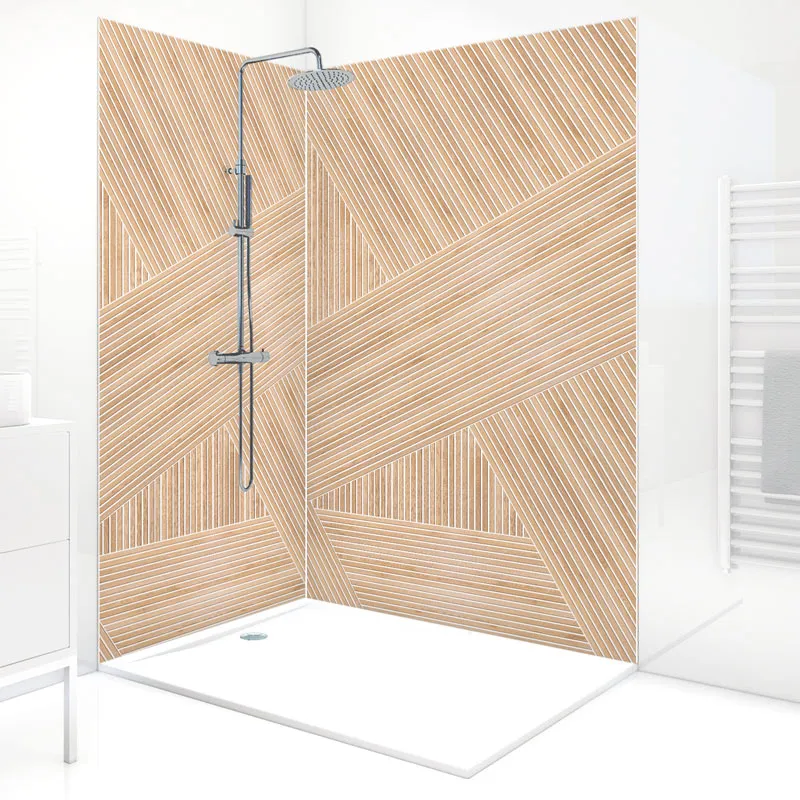 Panneau mural de douche Ikigai Blanc - Design graphique bois clair | 99 Déco