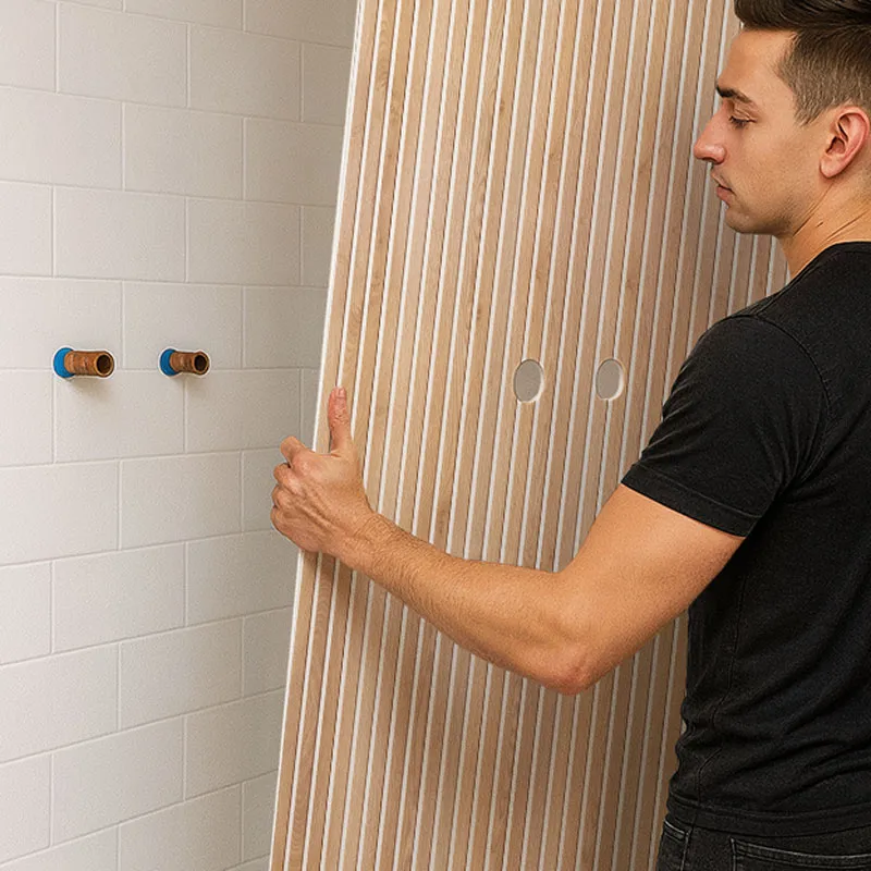 Panneau mural de douche Japandi Blanc - Design graphique bois clair | 99 Déco