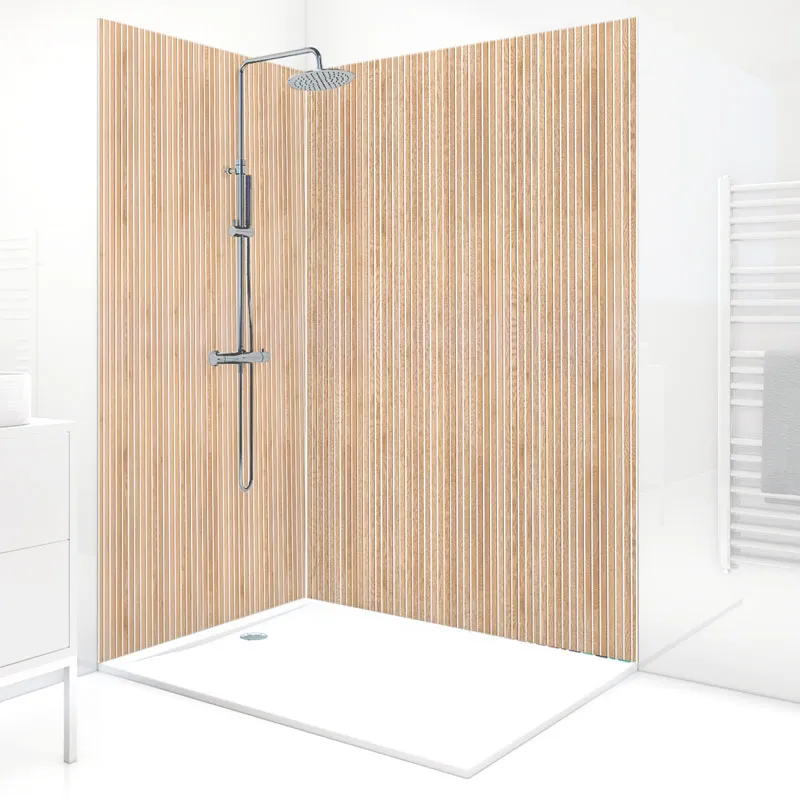 Panneau mural de douche Japandi Blanc - Design graphique bois clair | 99 Déco