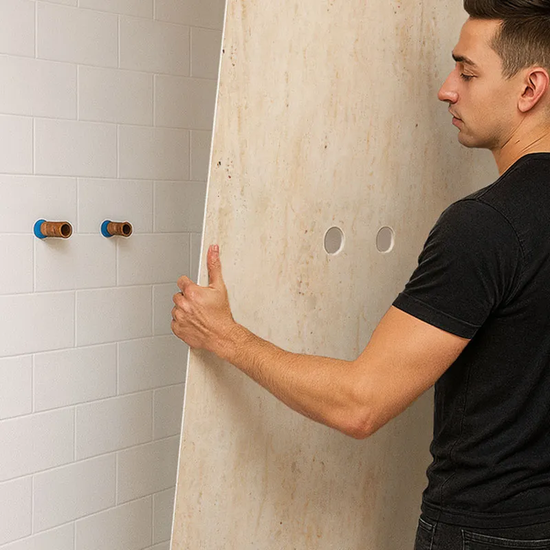 Panneau mural de douche Travertin Beige - Effet pierre naturelle | 99 Déco