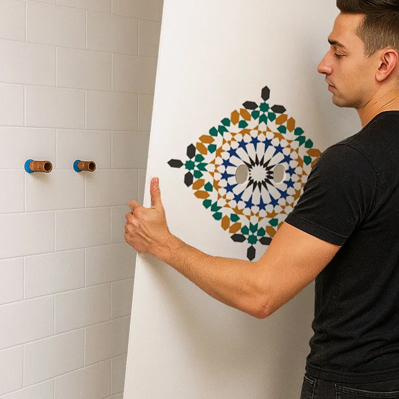 Panneau mural de douche Zeljane - Mosaïque géométrique bleu vert | 99 Déco