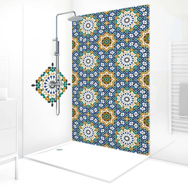 Panneau mural de douche Zeljane - Mosaïque géométrique bleu vert | 99 Déco