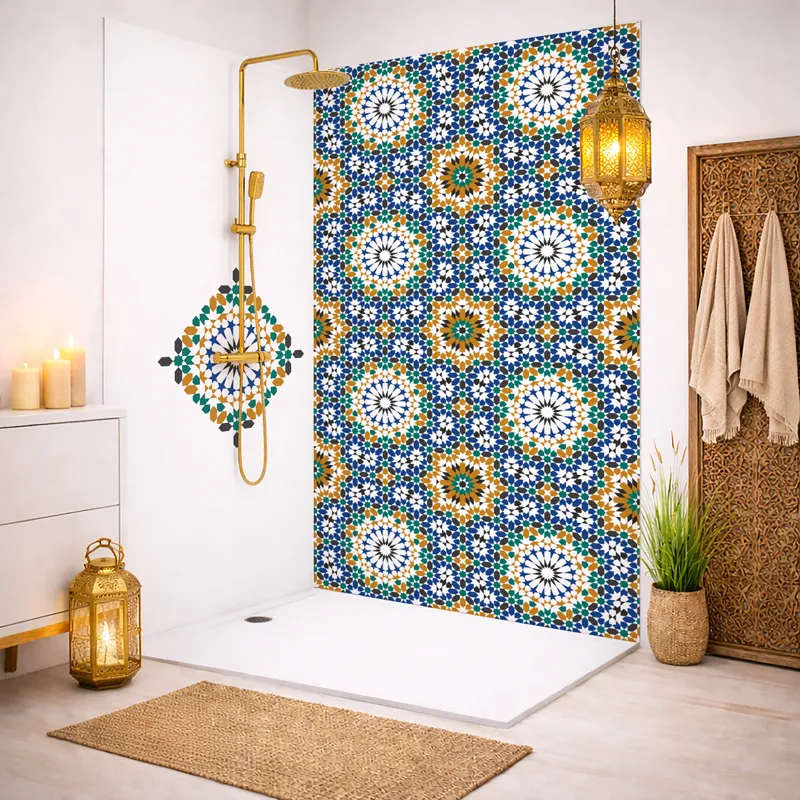 Panneau mural de douche Zeljane - Mosaïque géométrique bleu vert | 99 Déco