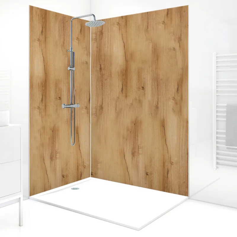 Panneau mural de douche Chêne & Profilés Blancs - Effet Bois | 99DECO