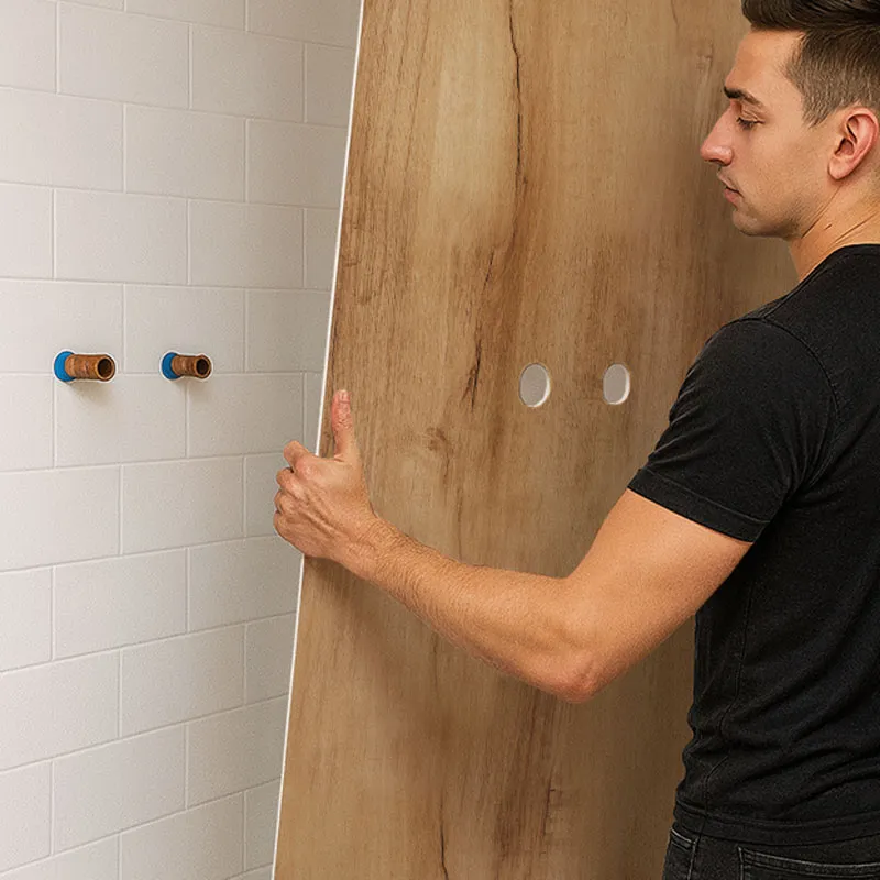 Panneau mural de douche Chêne & Profilés Blancs - Effet Bois | 99DECO