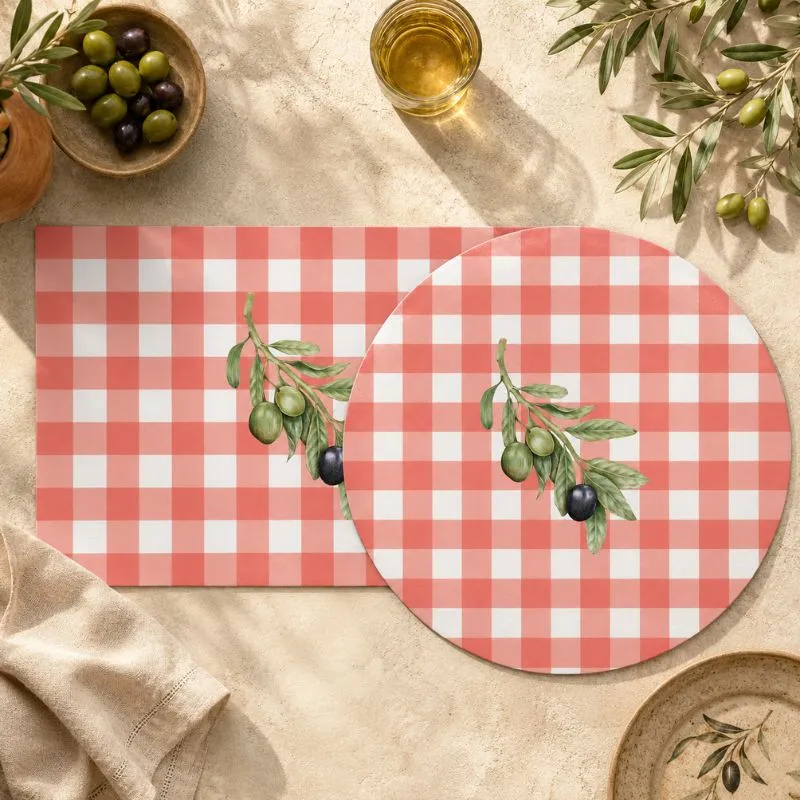 Set de table Vichy Olives - Motif vichy rouge corail - 99 Déco