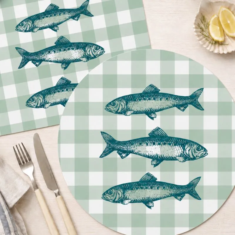 Set de table Vichy Sardines - Motif vichy vert - 99 Déco
